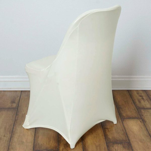 Folding Chair Covers |  Ivory Spandex Stretch Fitted Folding Slip On Chair Cover – 160 GSM