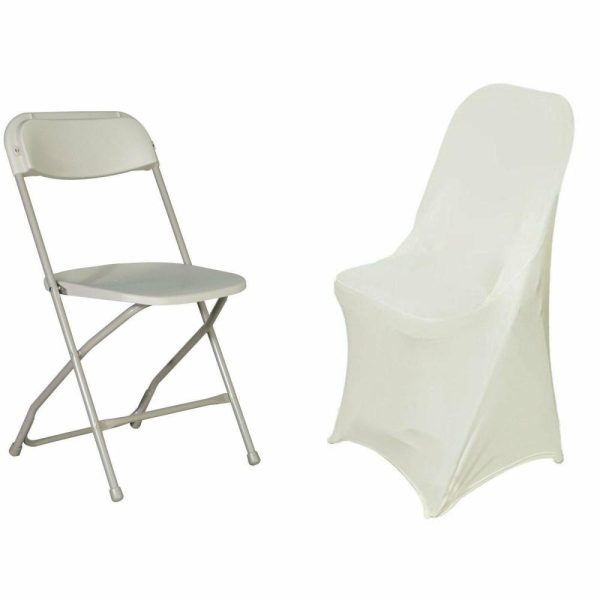 Folding Chair Covers |  Ivory Spandex Stretch Fitted Folding Slip On Chair Cover – 160 GSM