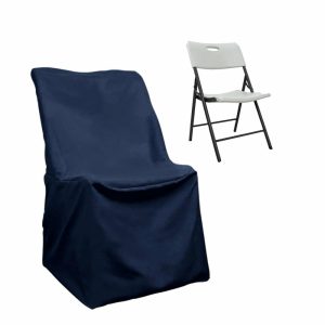 Folding Chair Covers |  Navy Blue Lifetime Polyester Reusable Folding Chair Cover, Durable Slip On Chair Cover