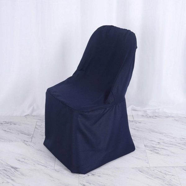 Folding Chair Covers |  Navy Blue Polyester Folding Chair Cover, Reusable Stain Resistant Slip On Chair Cover