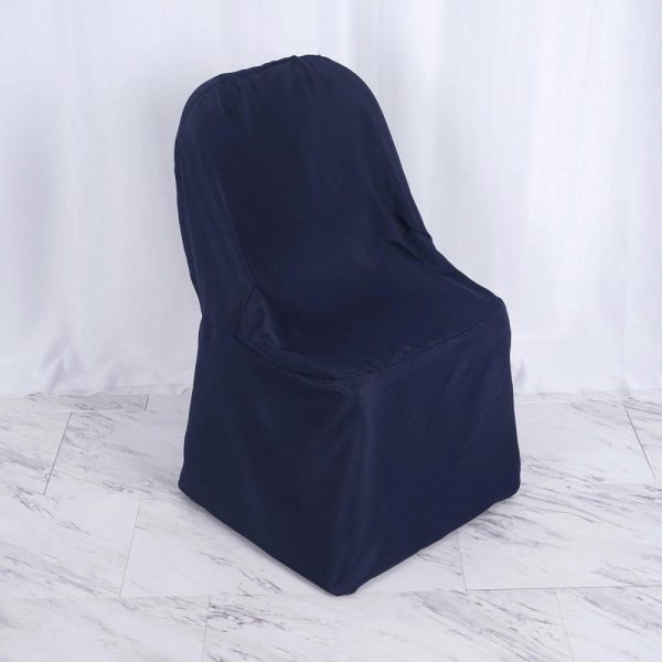 Folding Chair Covers |  Navy Blue Polyester Folding Chair Cover, Reusable Stain Resistant Slip On Chair Cover