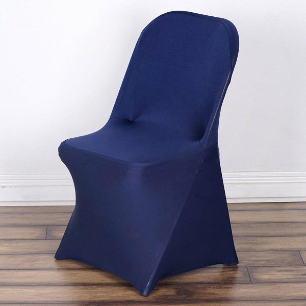 Folding Chair Covers |  Navy Blue Spandex Stretch Fitted Folding Slip On Chair Cover – 160 GSM