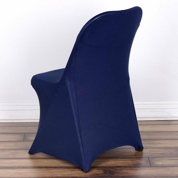 Folding Chair Covers |  Navy Blue Spandex Stretch Fitted Folding Slip On Chair Cover – 160 GSM