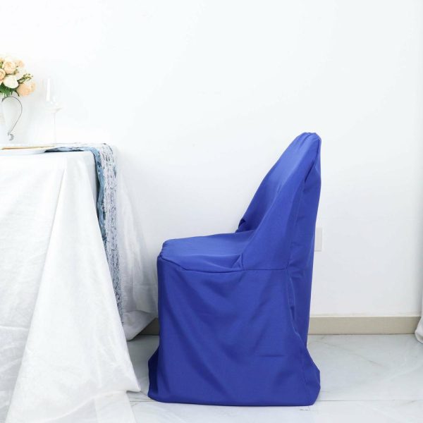 Folding Chair Covers |  Royal Blue Polyester Folding Chair Cover, Reusable Stain Resistant Slip On Chair Cover