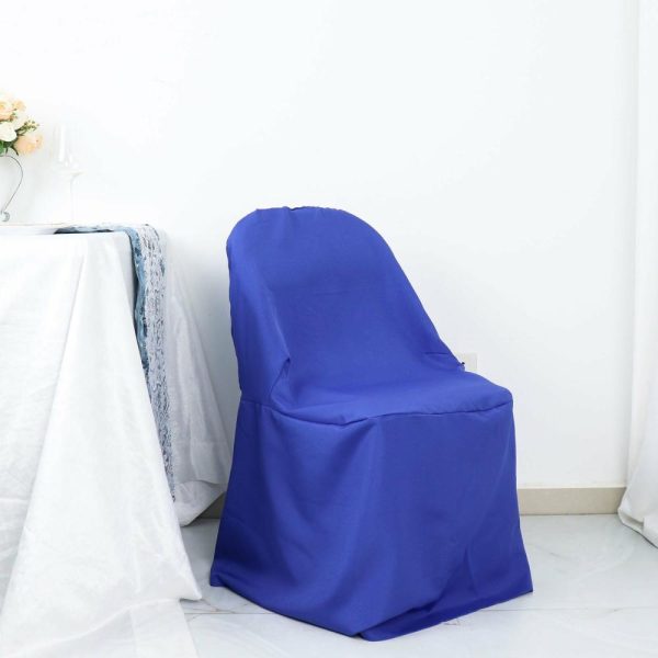 Folding Chair Covers |  Royal Blue Polyester Folding Chair Cover, Reusable Stain Resistant Slip On Chair Cover