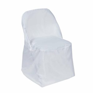 Folding Chair Covers |  White Polyester Folding Chair Cover, Reusable Stain Resistant Slip On Chair Cover