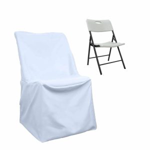 Folding Chair Covers |  White Polyester Lifetime Folding Chair Covers, Durable Reusable Slip On Chair Covers