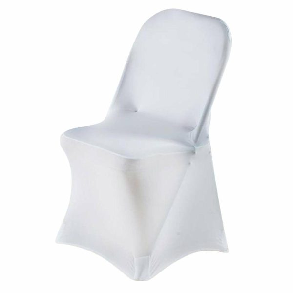 Folding Chair Covers |  White Premium Spandex Stretch Fitted Folding Chair Cover With Foot Pockets – 220 GSM