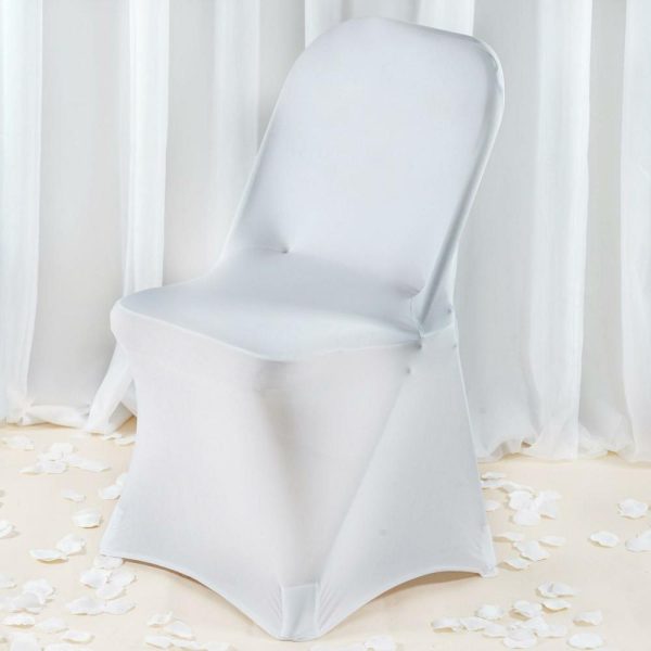 Folding Chair Covers |  White Premium Spandex Stretch Fitted Folding Chair Cover With Foot Pockets – 220 GSM