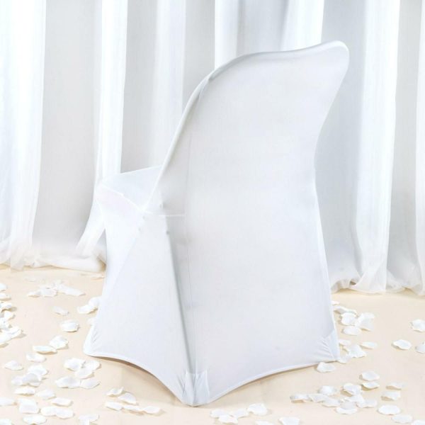 Folding Chair Covers |  White Premium Spandex Stretch Fitted Folding Chair Cover With Foot Pockets – 220 GSM