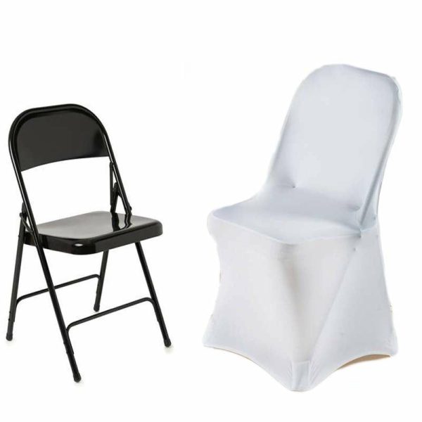 Folding Chair Covers |  White Premium Spandex Stretch Fitted Folding Chair Cover With Foot Pockets – 220 GSM