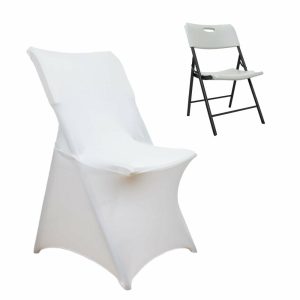 Folding Chair Covers |  White Stretch Spandex Lifetime Folding Chair Cover, Fitted Chair Cover With Foot Pockets