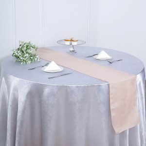 Jute Burlap & Lace Runners |  12″x108″ Blush Linen Table Runner, Slubby Textured Wrinkle Resistant Table Runner