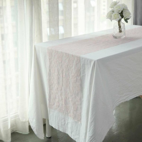 Jute Burlap & Lace Runners |  12″x108″ Blush Vintage Rose Flower Lace Table Runner