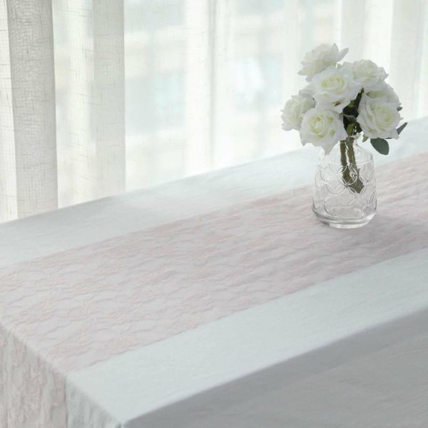 Jute Burlap & Lace Runners |  12″x108″ Blush Vintage Rose Flower Lace Table Runner