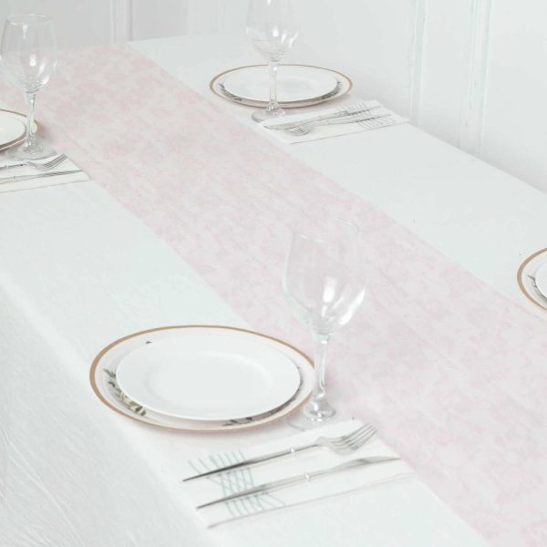 Jute Burlap & Lace Runners |  12″x108″ Blush Vintage Rose Flower Lace Table Runner