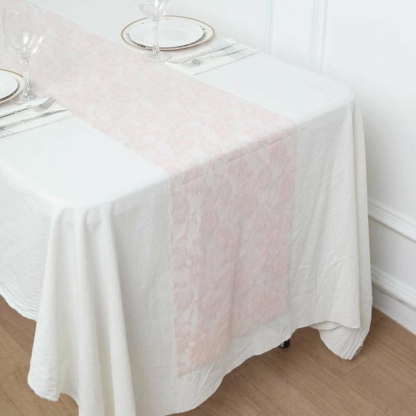 Jute Burlap & Lace Runners |  12″x108″ Blush Vintage Rose Flower Lace Table Runner