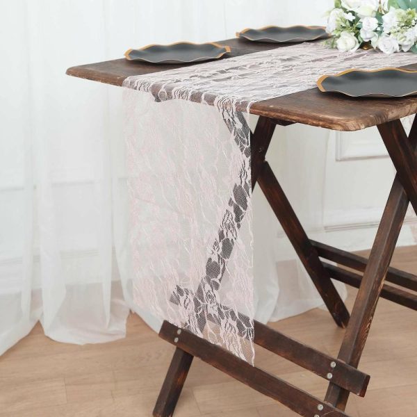 Jute Burlap & Lace Runners |  12″x108″ Blush Vintage Rose Flower Lace Table Runner