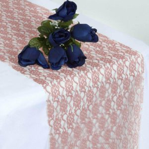 Jute Burlap & Lace Runners |  12″x108″ Dusty Rose Floral Lace Table Runner