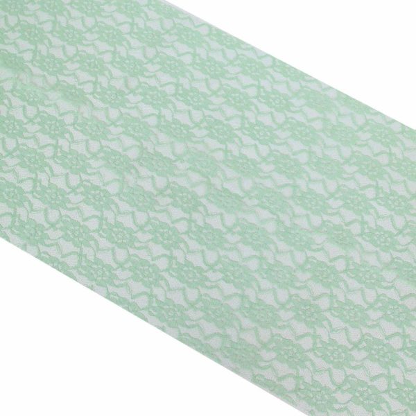 Jute Burlap & Lace Runners |  12″x108″ Sage Green Floral Lace Table Runner