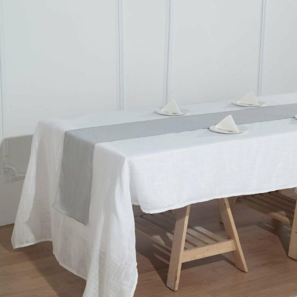 Jute Burlap & Lace Runners |  12″x108″ Silver Linen Table Runner, Slubby Textured Wrinkle Resistant Table Runner