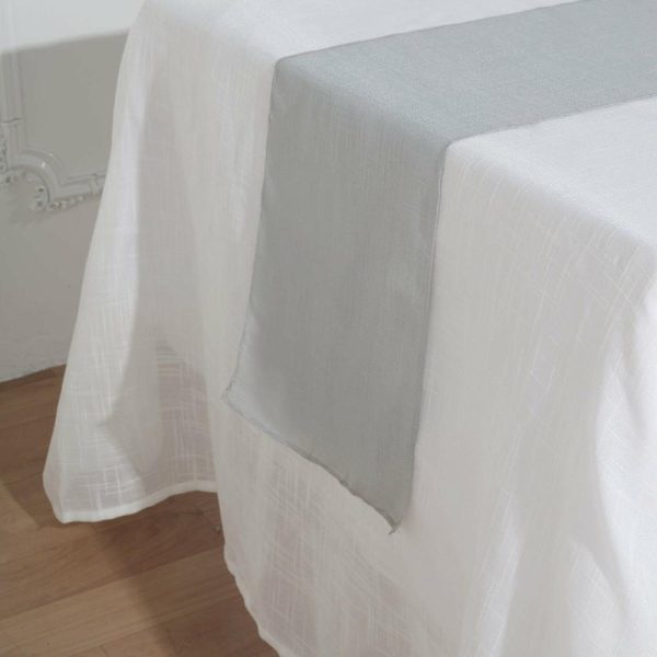 Jute Burlap & Lace Runners |  12″x108″ Silver Linen Table Runner, Slubby Textured Wrinkle Resistant Table Runner