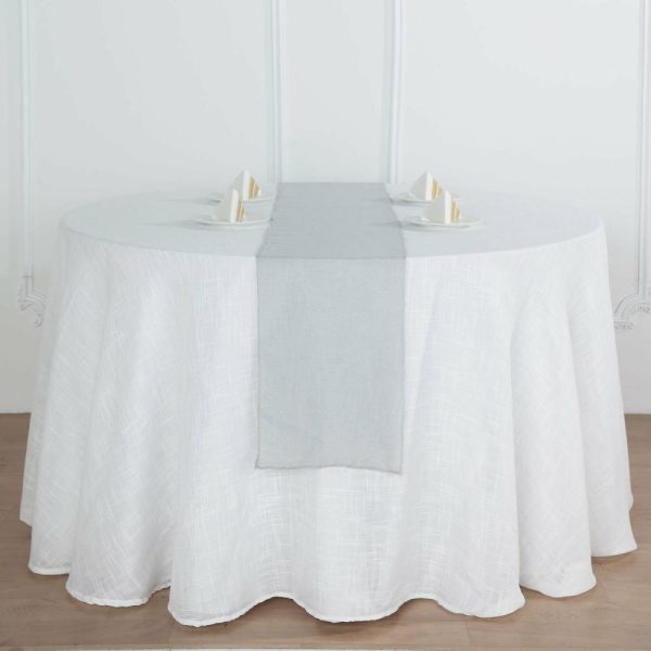 Jute Burlap & Lace Runners |  12″x108″ Silver Linen Table Runner, Slubby Textured Wrinkle Resistant Table Runner