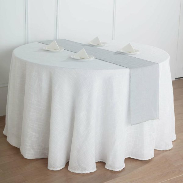 Jute Burlap & Lace Runners |  12″x108″ Silver Linen Table Runner, Slubby Textured Wrinkle Resistant Table Runner