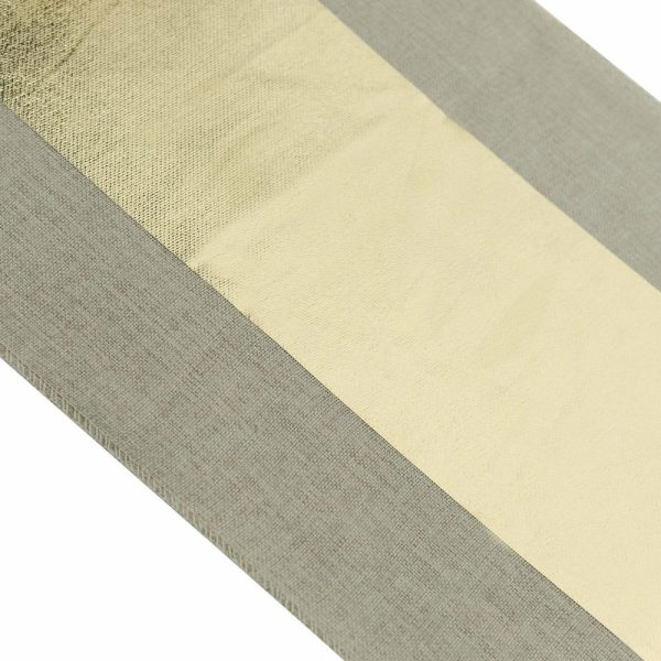 Jute Burlap & Lace Runners |  12″x108″ Taupe Gold Foil Center Rustic Faux Burlap Cloth Table Runner