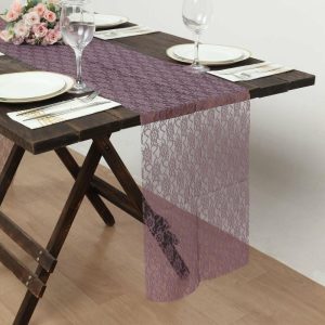 Jute Burlap & Lace Runners |  12″x108″ Violet Amethyst Floral Lace Table Runner