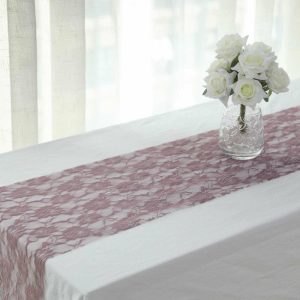 Jute Burlap & Lace Runners |  12″x108″ Violet Amethyst Floral Lace Table Runner