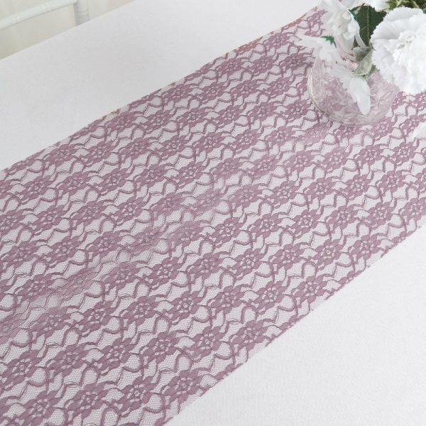 Jute Burlap & Lace Runners |  12″x108″ Violet Amethyst Floral Lace Table Runner