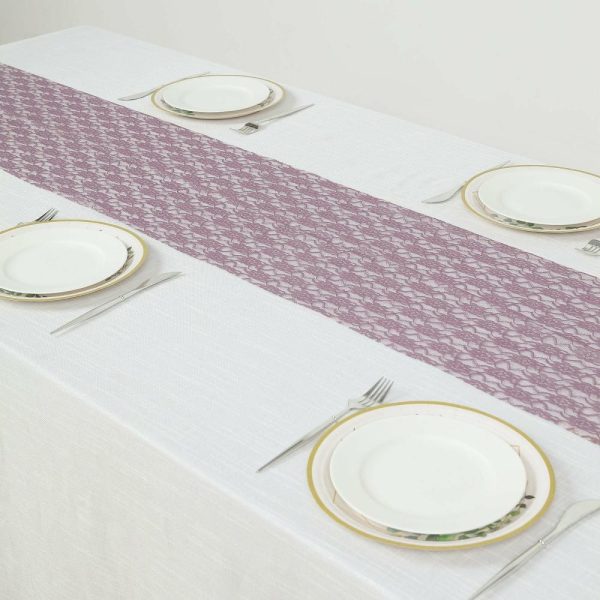 Jute Burlap & Lace Runners |  12″x108″ Violet Amethyst Floral Lace Table Runner