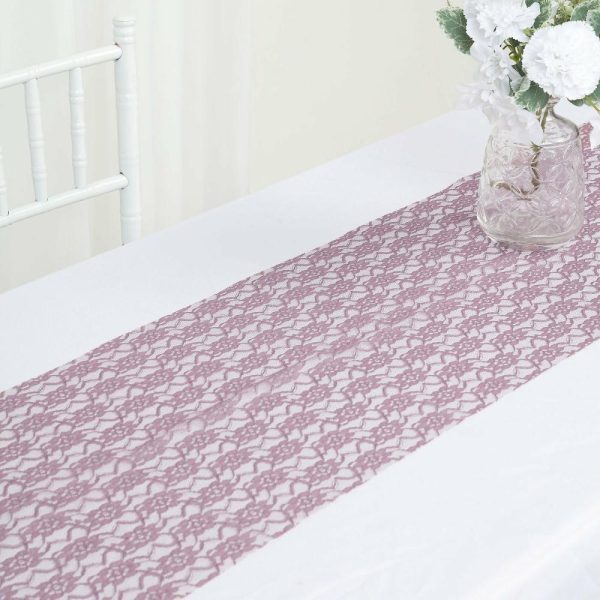 Jute Burlap & Lace Runners |  12″x108″ Violet Amethyst Floral Lace Table Runner