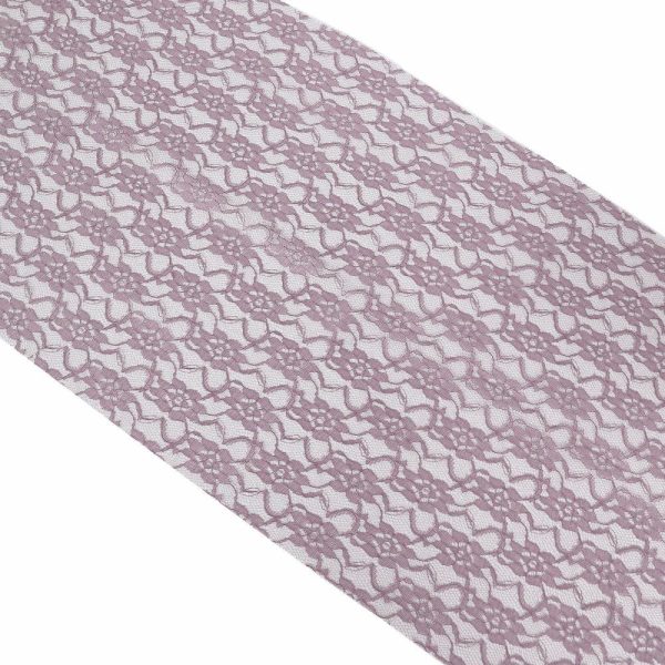 Jute Burlap & Lace Runners |  12″x108″ Violet Amethyst Floral Lace Table Runner