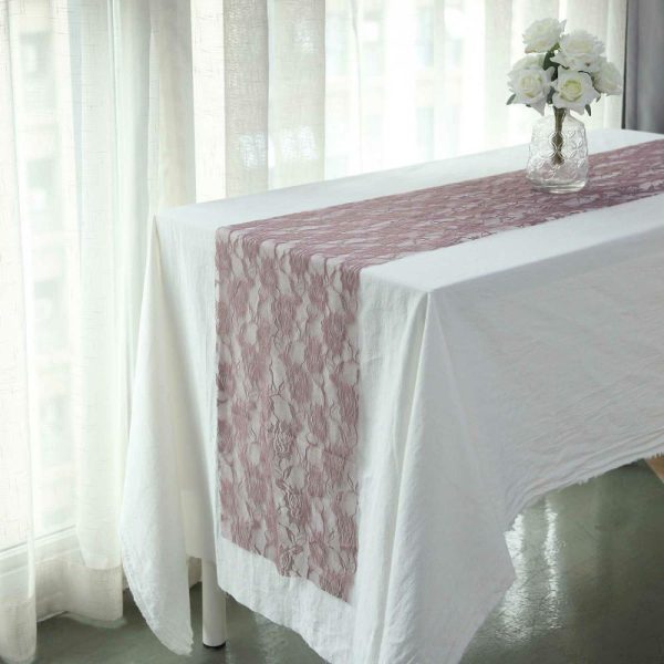 Jute Burlap & Lace Runners |  12″x108″ Violet Amethyst Floral Lace Table Runner