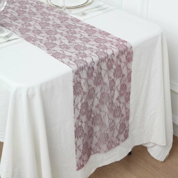 Jute Burlap & Lace Runners |  12″x108″ Violet Amethyst Floral Lace Table Runner