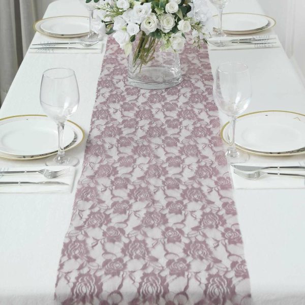 Jute Burlap & Lace Runners |  12″x108″ Violet Amethyst Floral Lace Table Runner