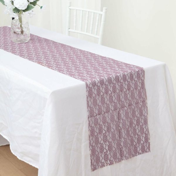 Jute Burlap & Lace Runners |  12″x108″ Violet Amethyst Floral Lace Table Runner