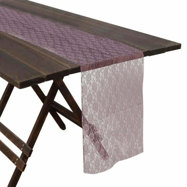 Jute Burlap & Lace Runners |  12″x108″ Violet Amethyst Floral Lace Table Runner