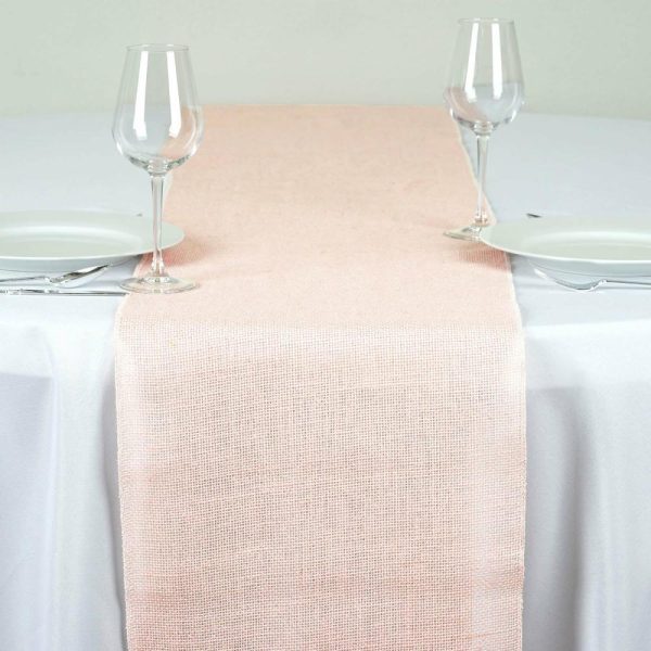 Jute Burlap & Lace Runners |  14″x108″ Blush Rustic Burlap Table Runner, Boho Chic Jute Linen Tabletop Decor