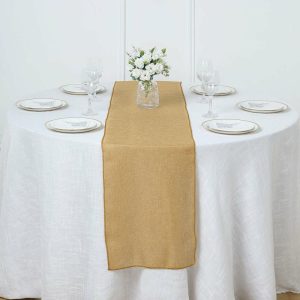 Jute Burlap & Lace Runners |  14″x108″ Gold Boho Chic Rustic Faux Burlap Cloth Table Runner