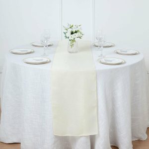 Jute Burlap & Lace Runners |  14″x108″ Ivory Boho Chic Rustic Faux Burlap Cloth Table Runner