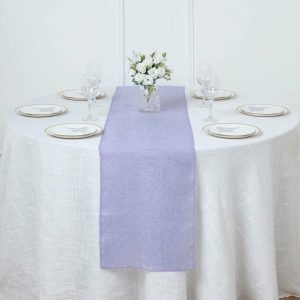 Jute Burlap & Lace Runners |  14″x108″ Lavender Boho Chic Rustic Faux Burlap Cloth Table Runner