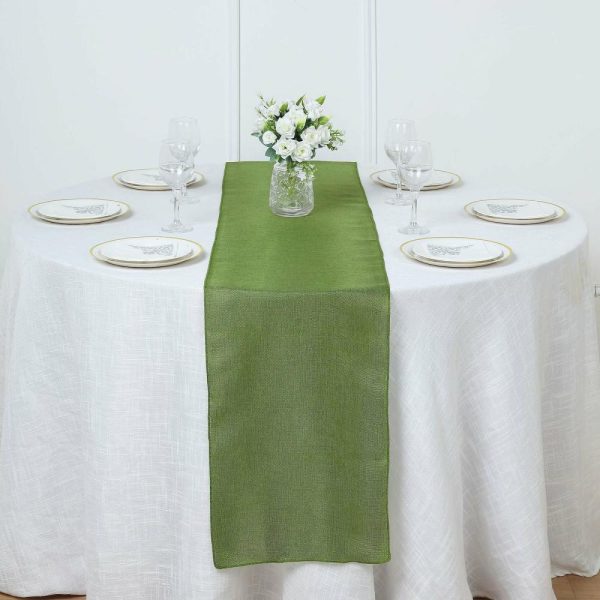 Jute Burlap & Lace Runners |  14″x108″ Moss Green Boho Chic Rustic Faux Burlap Cloth Table Runner