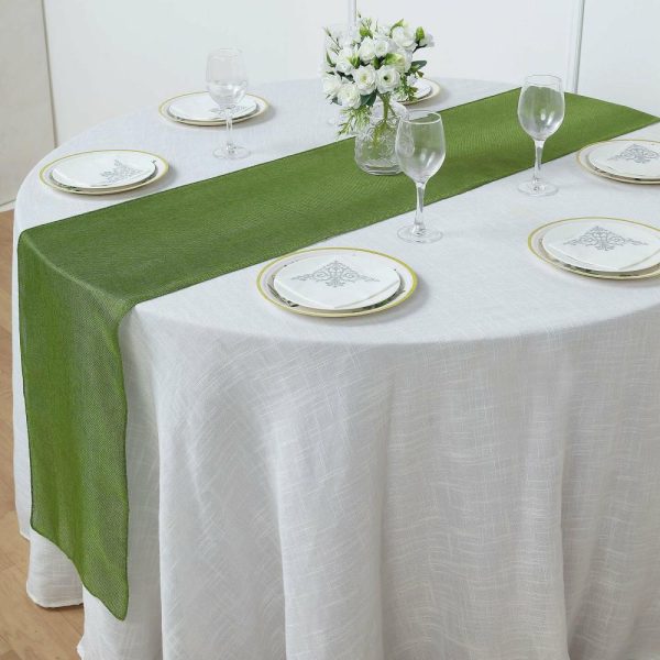 Jute Burlap & Lace Runners |  14″x108″ Moss Green Boho Chic Rustic Faux Burlap Cloth Table Runner