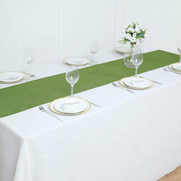 Jute Burlap & Lace Runners |  14″x108″ Moss Green Boho Chic Rustic Faux Burlap Cloth Table Runner