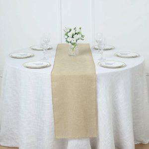 Jute Burlap & Lace Runners |  14″x108″ Natural Boho Chic Rustic Faux Burlap Cloth Table Runner