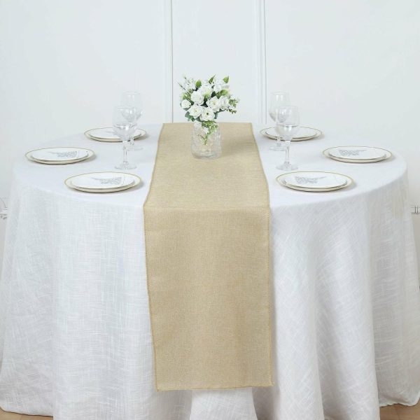 Jute Burlap & Lace Runners |  14″x108″ Natural Boho Chic Rustic Faux Burlap Cloth Table Runner