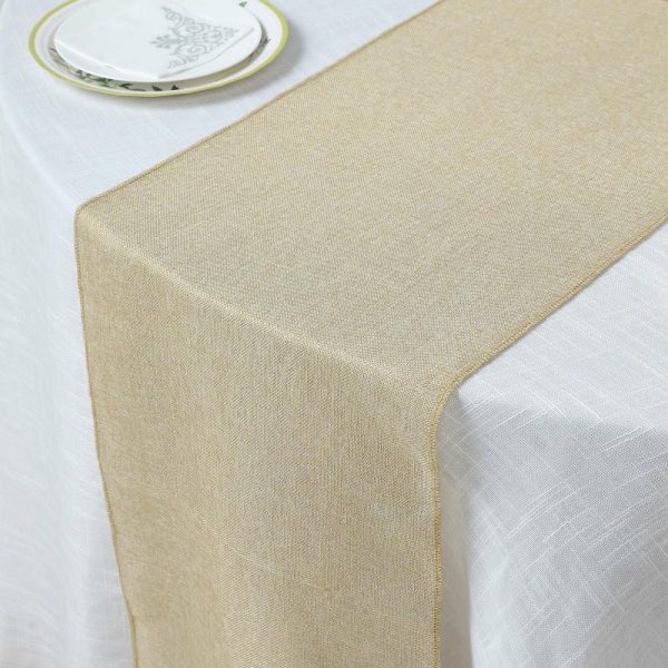 Jute Burlap & Lace Runners |  14″x108″ Natural Boho Chic Rustic Faux Burlap Cloth Table Runner